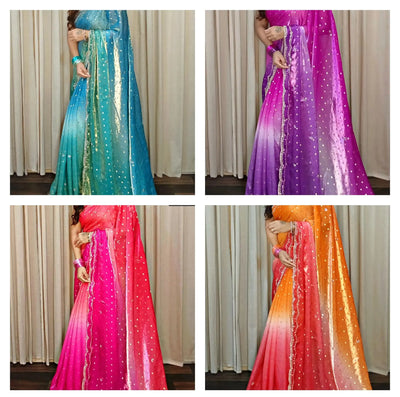 Luxe Glass Tissue Saree with Heavy Cutdana Work for Festive Wear