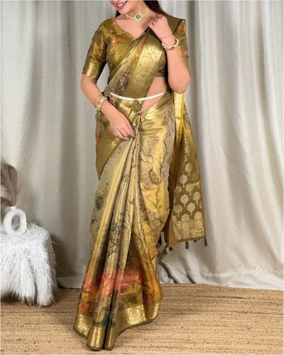 Luxe Glass Tissue Silk Saree - Handcrafted Zari Weaving for Wedding Season