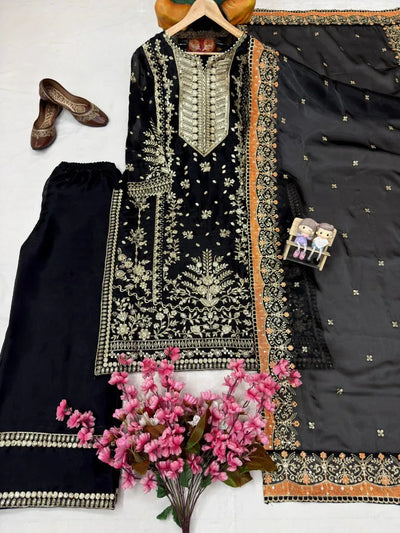 Luxe GMY Silk Kurti Plazzo Set - Embroidered Festive Wear