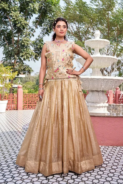 Luxe Gold Crush Shrug Lehenga Set - Heavy Embroidery Sequence Work for Festive Wear