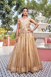 Luxe Gold Crush Shrug Lehenga Set - Heavy Embroidery Sequence Work for Festive Wear