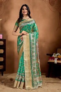 Luxe Green Soft Silk Saree with Ornate Paisley Zari Weave for Wedding & Festive Wear