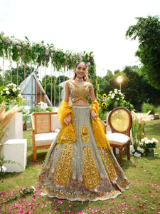 Luxe Grey Slub Silk Lehenga - Heavy Thread Work Wedding Outfit