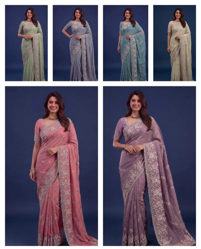 Luxe Handcrafted Handwork Kasti Saree - Elegant Festive Wear for Women