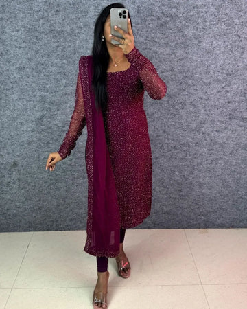 Luxe Handwork Net Kurti Set - Elegant Festive Party Wear for Women