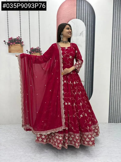 Luxe Heavy Embroidery Georgette Gown - Ready-to-Wear Festive Dress