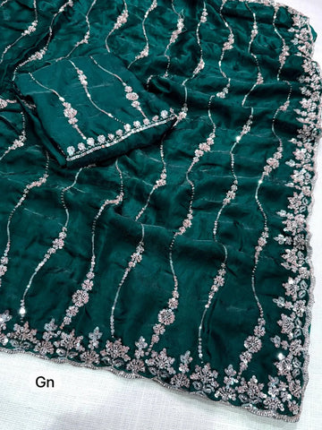 Luxe Heavy Lehariya Satin Saree with Sequins & Zari Work - Festive Wear