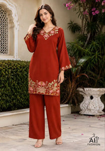 Luxe Heavy Work Rayon Coord Set - Festive Embroidered Palazzo Outfit