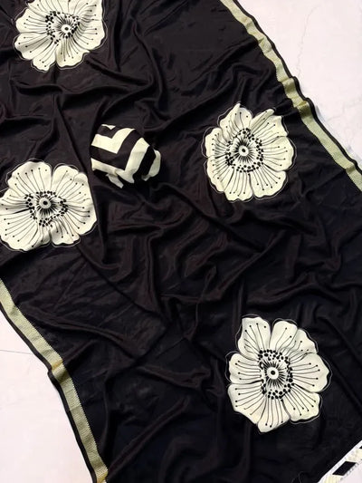 Luxe Italian Silk Saree - Premium Floral Design for Wedding Season
