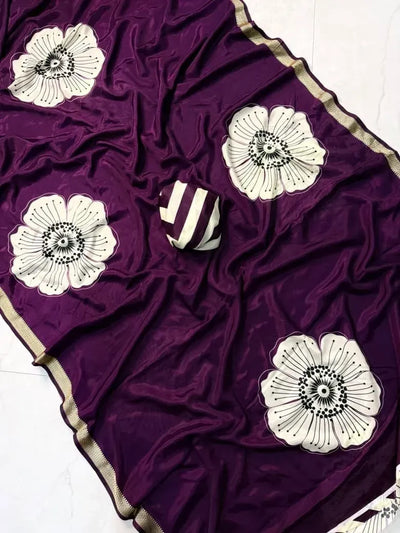 Luxe Italian Silk Saree - Premium Floral Design for Wedding Season