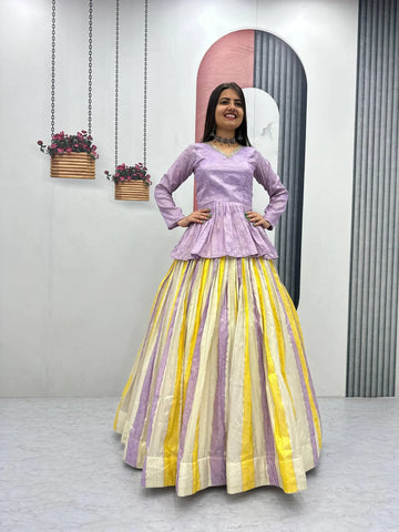 Luxe Jacquard Silk Lehenga Choli with Peplum Top and Heavy Flair for Women