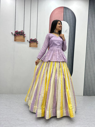 Luxe Jacquard Silk Lehenga Choli with Peplum Top and Heavy Flair for Women