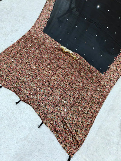 Luxe Japan Satin Silk Saree - Heavy Mirror Work Festive Wear for Women
