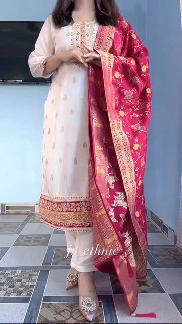 Luxe Kanjivaram Silk Kurta Set - Hand-Embellished Festive Wear for Women