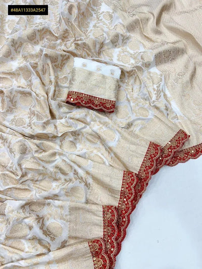 Luxe Khaddi Georgette Saree with Sabyasachi Scallop Borders - Festive Wedding Collection for Women