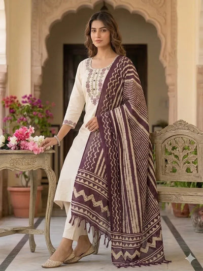 Luxe Khadi Cotton Kurti Pant Set with Bhagalpuri Dupatta - Festive Designer Wear for Women
