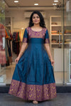 Luxe Lichi Silk Anarkali Gown with Zari Border - Festive Party Wear for Women