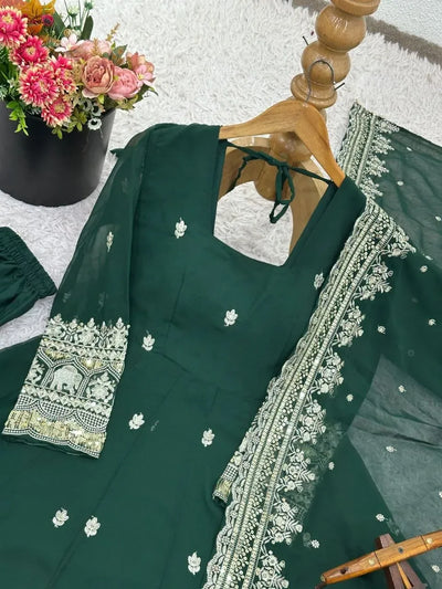 Luxe Lichi Silk Anarkali Gown with Zari Border - Festive Party Wear for Women