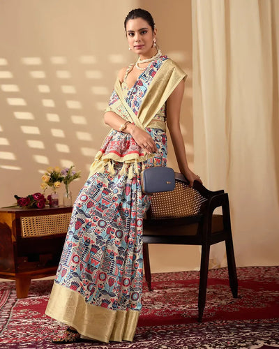 Luxe Lichi Silk Saree - Elegant Multicolor Digital Weaving for Festive Occasions