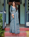 Luxe Linen Cotton Saree - Intricate Geometric Weave Festive Wear for Women