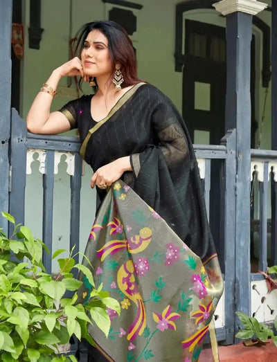 Luxe Linen Silk Saree with Rich Zari Border | Festive Wear
