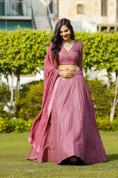 Luxe Magenta Lehenga Choli - Sequins & Zari Work for Wedding Guests