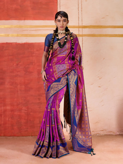 Luxe Magenta Pure Silk Handloom Saree - Weaving Design for Weddings