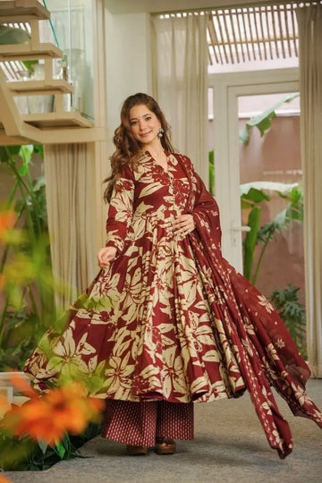 Luxe Maslin Cotton Anarkali Suit Set - Elegant Festive Prep Edition