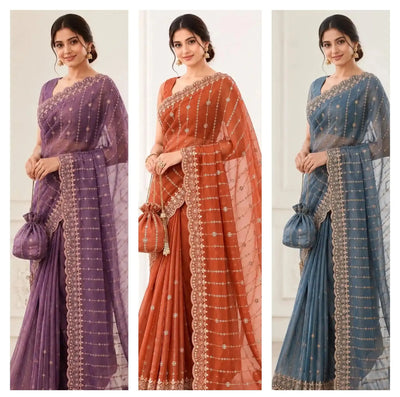 Luxe Moss Gold Shine Sequence Saree - Heavy Embroidery Festive Wear for Women