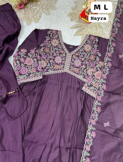 Luxe Mull Chanderi Nayra Cut Kurta Set - Elegant Hand Embroidered Festive Wear for Women