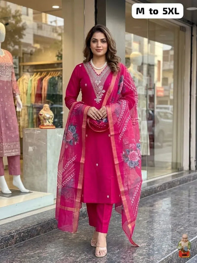 Luxe Muslin Silk Suit Set - Handcrafted Festive Wear for Women