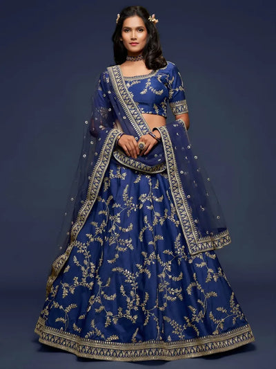 Luxe Navy Blue Designer Lehenga Choli - Heavy Zari Embroidery for Wedding Season