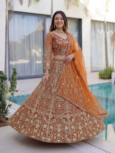 Luxe Net Lehenga Choli - Heavy Sequins Embroidery for Festive Wedding Wear