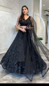 Luxe Net Lehenga - Intricate Sequins & Dori Work with 3.5m Flair for Festive Wear