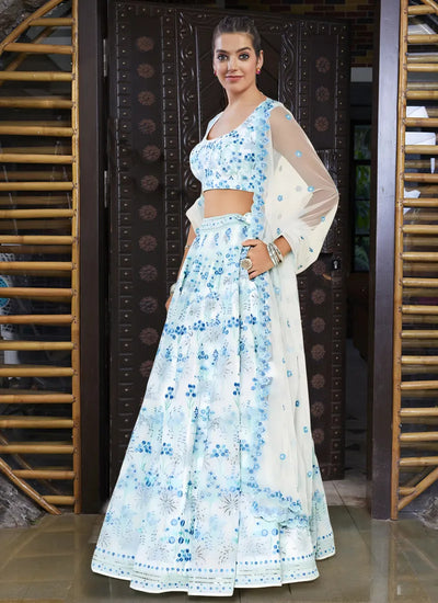 Luxe Off White Faux Georgette Lehenga - Heavy Embroidery for Wedding Wear