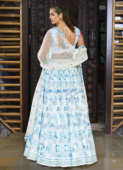 Luxe Off White Faux Georgette Lehenga - Heavy Embroidery for Wedding Wear