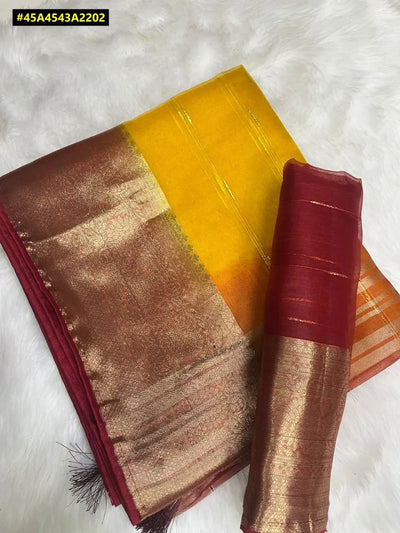 Luxe Organza Saree - Natural Colours & Contrast Blouse for Festivals
