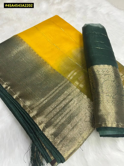 Luxe Organza Saree - Natural Colours & Contrast Blouse for Festivals