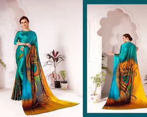 Luxe Pankh Satin Silk Saree - Hand Print & Diamond Work for Festive Wear