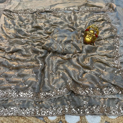 Luxe Party Wear Saree - Original Gold Beeds & Sequin Work for Women
