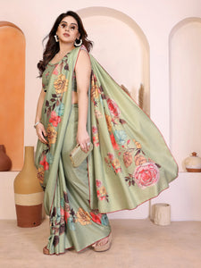 Luxe Pista Manipuri Saree - Digital Print for Women