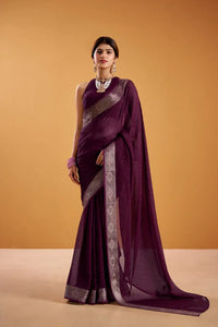 Luxe Poly Shimmer Saree - Zari Weaving Border for Festive & Party