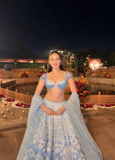 Luxe Powder Blue Silk Lehenga with Heavy Sequins Work - Elegant Wedding & Festive Wear for Women