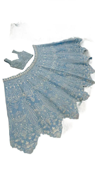 Luxe Powder Blue Silk Lehenga with Heavy Sequins Work - Elegant Wedding & Festive Wear for Women