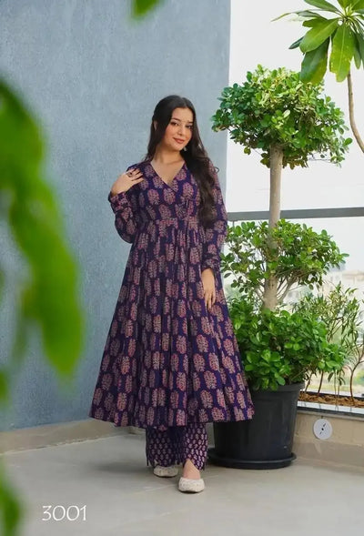Luxe Printed Angrakha Kurti Set - Heavy Rayon Festive Wear