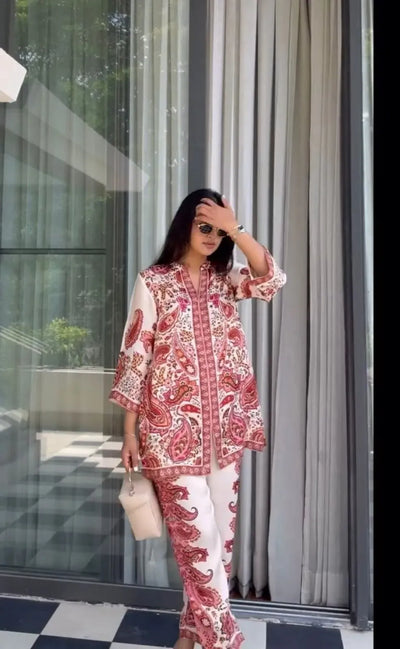 Luxe Printed Satin Co-Ord Set - Designer Party Wear Collection for Women