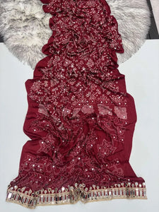 Luxe Printed Satin Silk Saree with Designer Mirror Work for Festive Wear