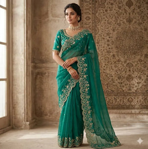 Luxe Pure Fandy Satin Silk Saree - Elegant Zari Embroidery Cutwork Border for Festive Prep