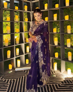 Luxe Pure Silk Saree - Heavy Embroidery with Stitched Blouse for Women