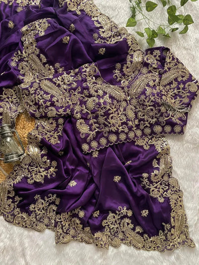 Luxe Pure Silk Saree - Heavy Embroidery with Stitched Blouse for Women
